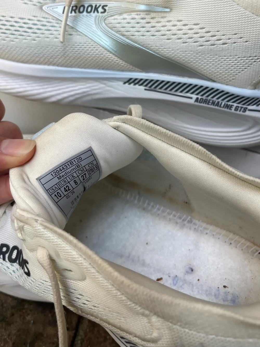 Brooks Adrenaline GTS 25 Women’s 10 White Silver Running Shoes No Insoles